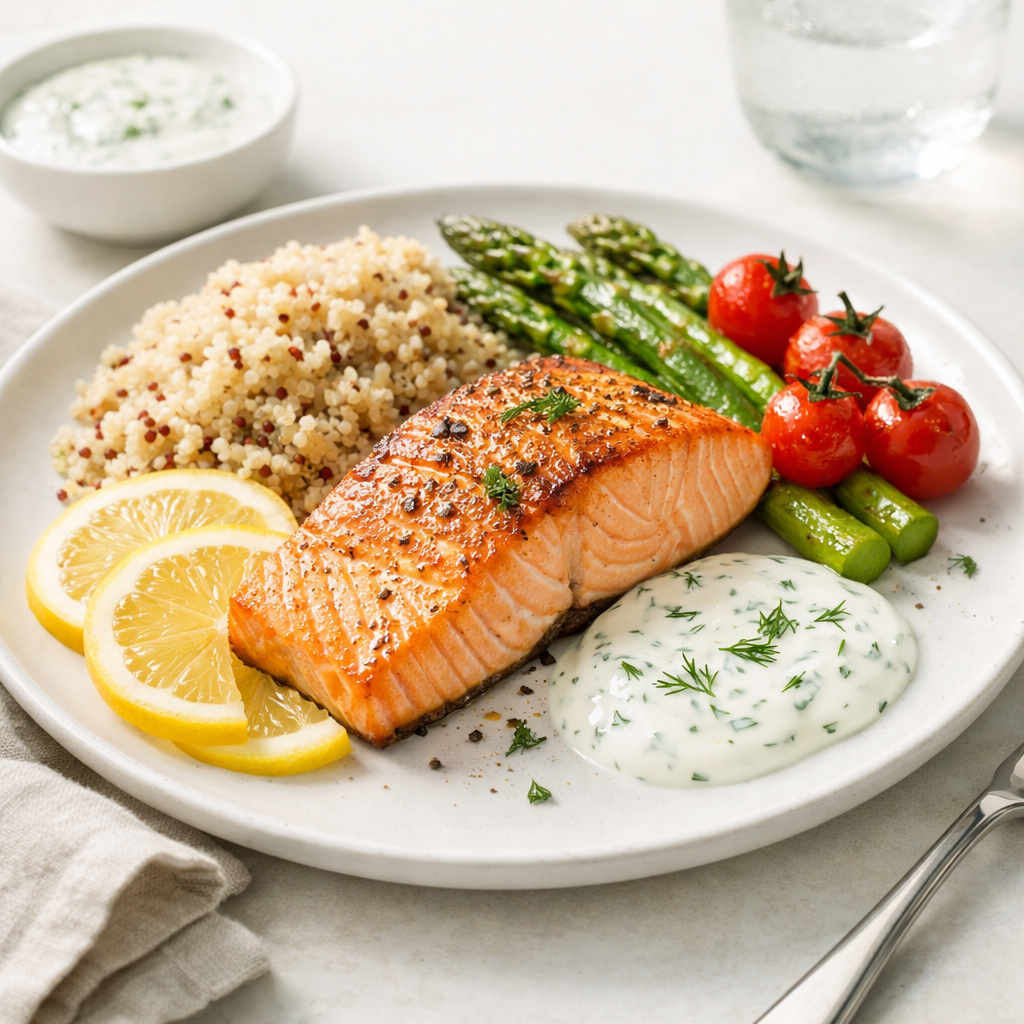 Zalm met asperges en kruiden