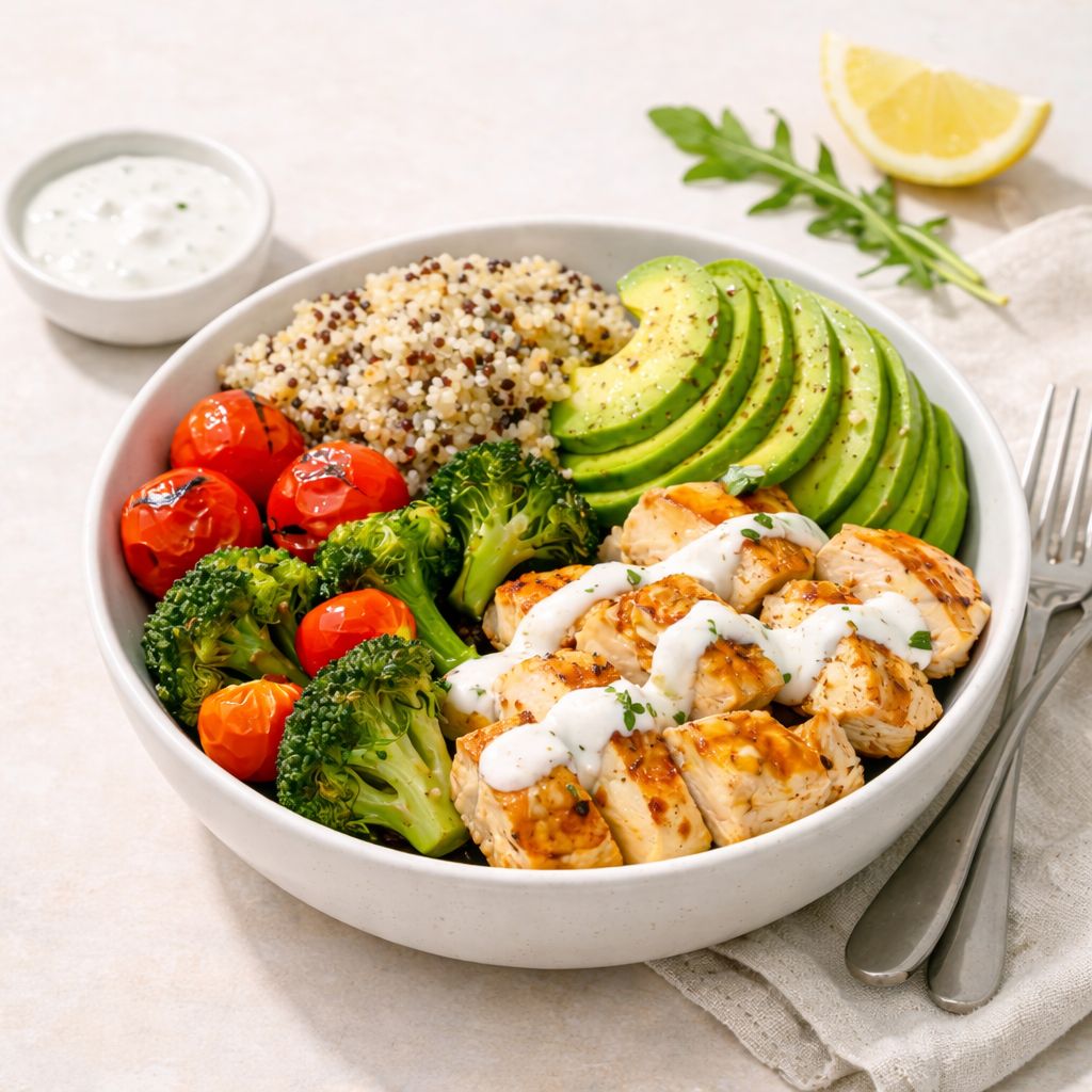 Witvis met quinoa, broccoli en yoghurtsaus